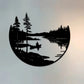 Bohemian-Inspired Metal Wall Art: Scenic Lake & Mountain Silhouette Round Sculpture for Elegant Home and Patio Decor