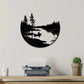 Bohemian-Inspired Metal Wall Art: Scenic Lake & Mountain Silhouette Round Sculpture for Elegant Home and Patio Decor