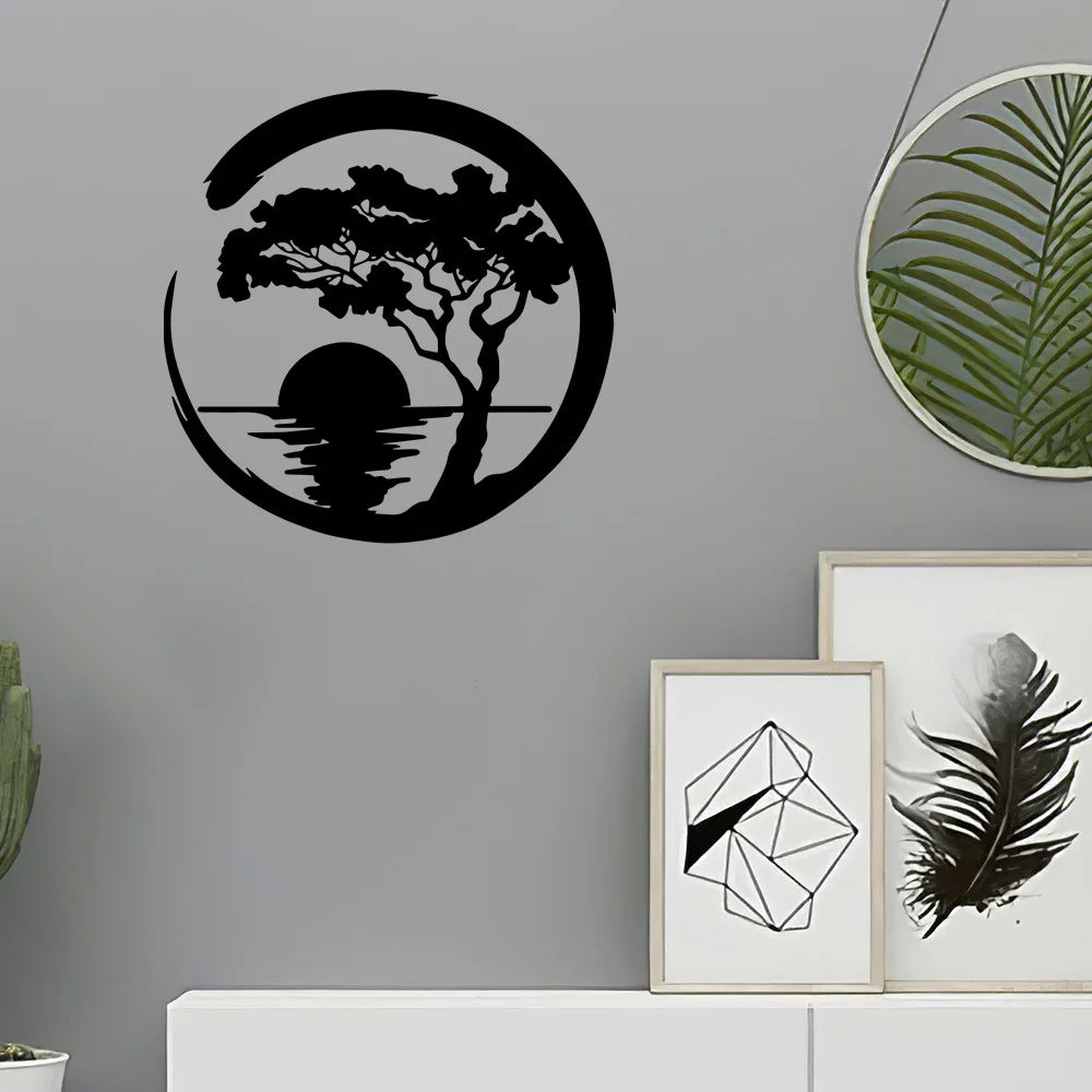 Romantic Sunset Old Tree Metal Wall Art - Silhouette Wall Decor for Living Room, Bedroom, Office, or Entryway - Modern Home Crafts Decoration