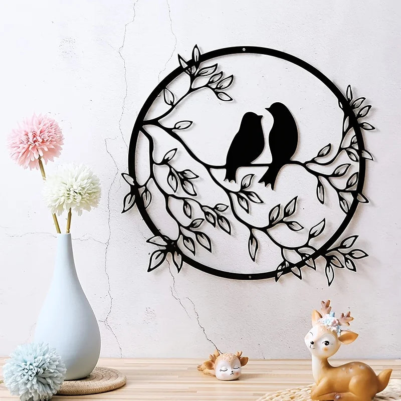 Nature Metal Wall Art - Bird on Tree Branch Decor for Indoor & Outdoor Spaces
