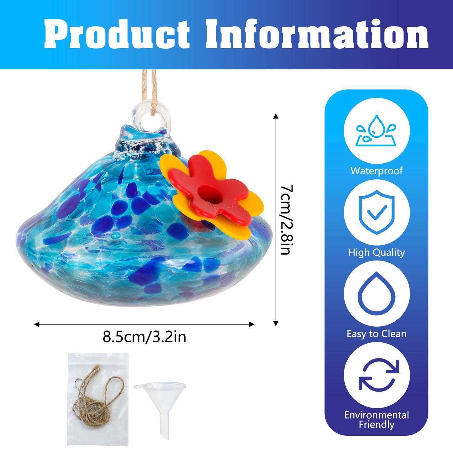 Glass Hummingbird Feeder with Flower Decoration