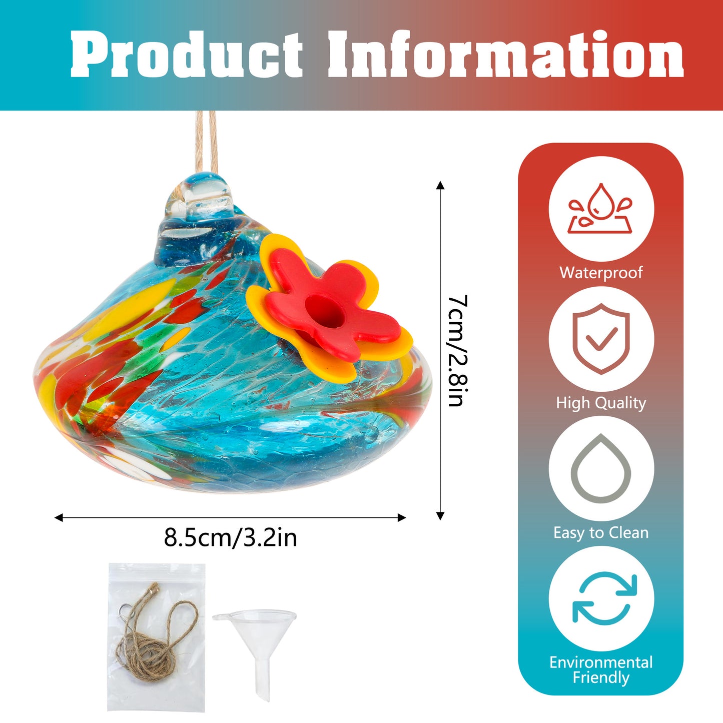 Glass Hummingbird Feeder with Flower Decoration