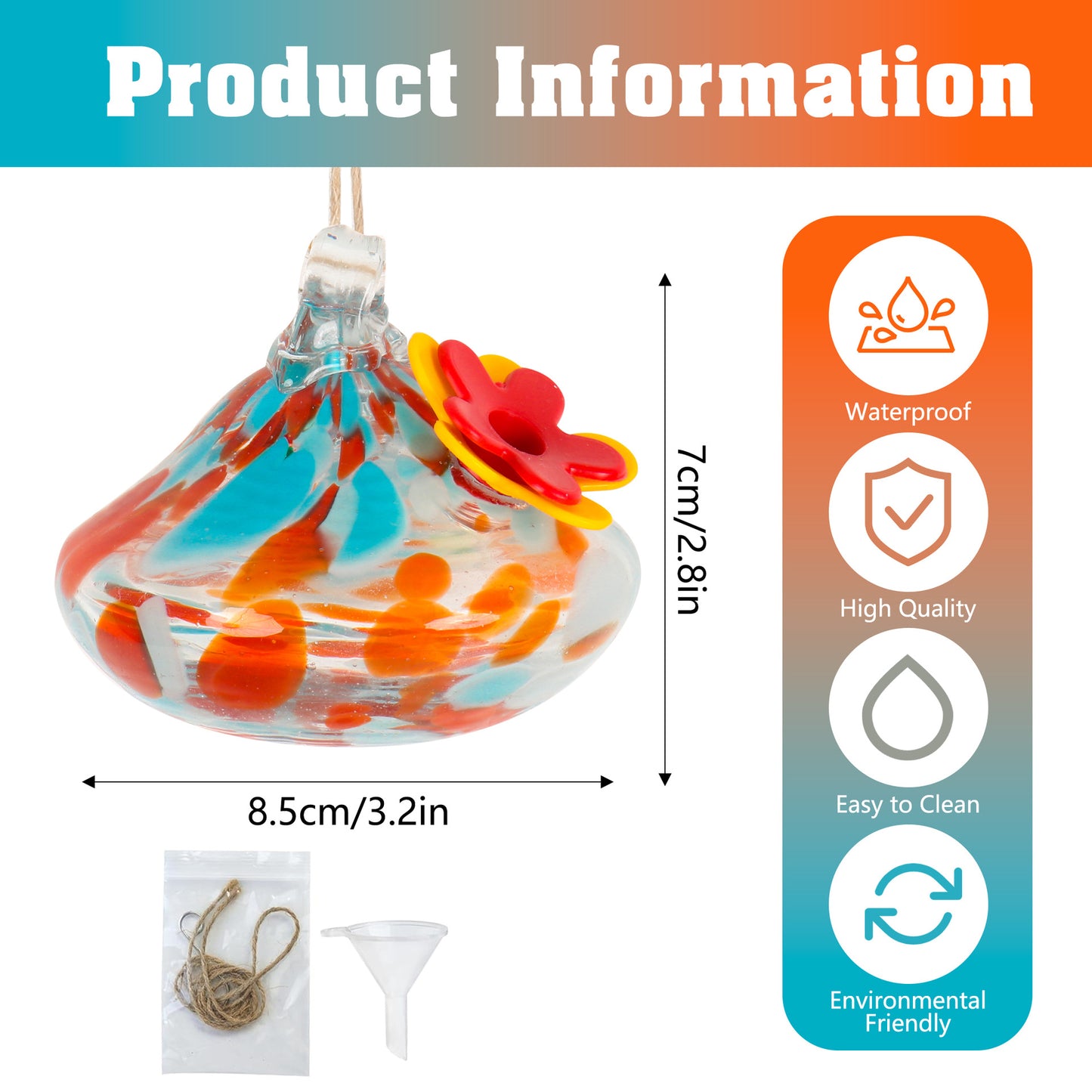 Glass Hummingbird Feeder with Flower Decoration