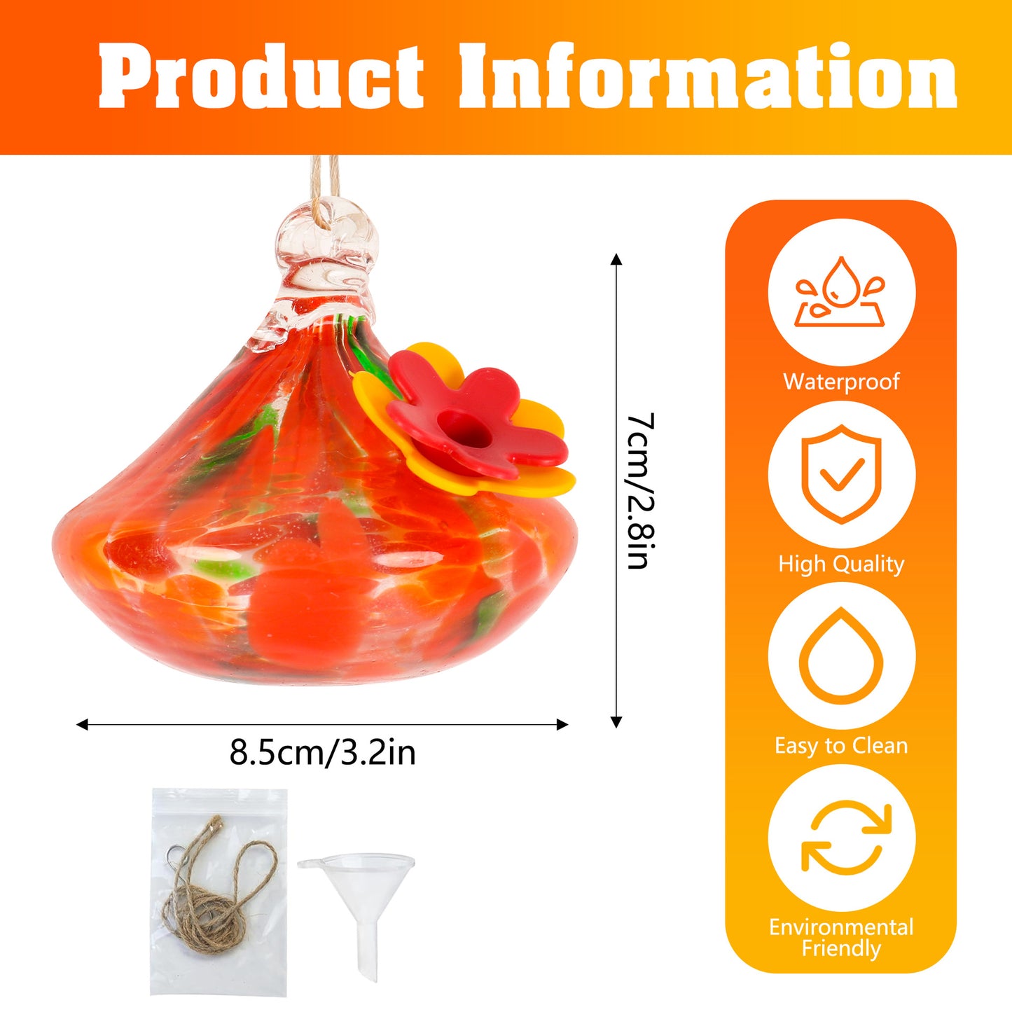 Glass Hummingbird Feeder with Flower Decoration