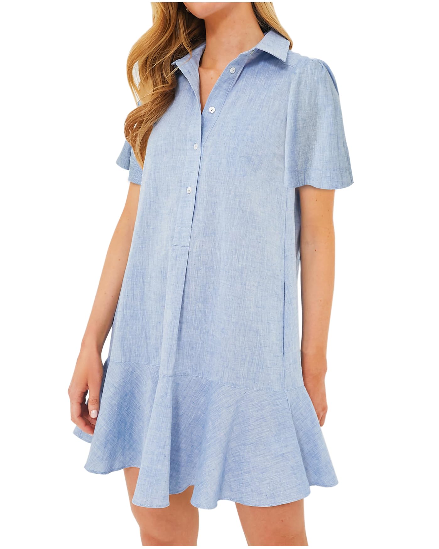 Button Down Ruffle Shift Shirt Dress