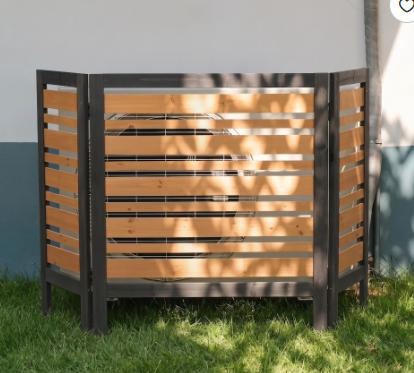 3-Panel Wooden Privacy Screen Fence, Outdoor AC Cover for Backyard Garden