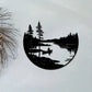 Bohemian-Inspired Metal Wall Art: Scenic Lake & Mountain Silhouette Round Sculpture for Elegant Home and Patio Decor