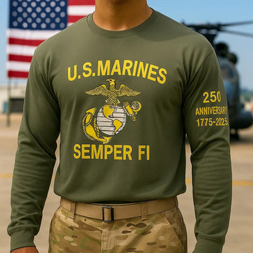 USMC 250th Anniversary Long Sleeve T-Shirt Marine T Shirts