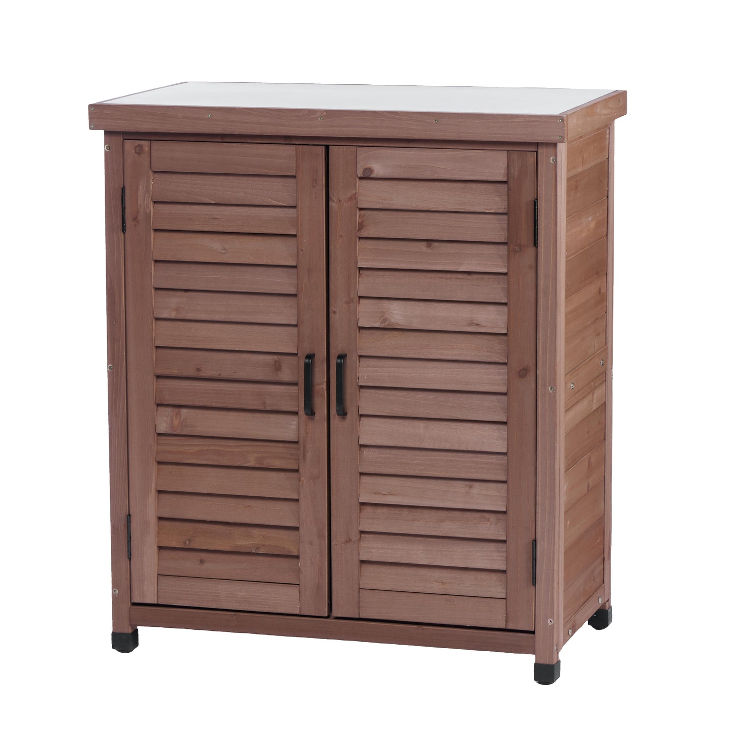 Rustic Potting Bench with Storage Cabinet, Outdoor Wood Workstation Table