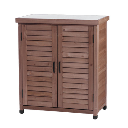 Rustic Potting Bench with Storage Cabinet, Outdoor Wood Workstation Table