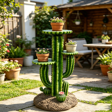 Lifelike 32" Saguaro Cactus Plant Stand with 3 Tiers – Heavy-Duty Resin Multi-Level Flower Pot Holder & Succulent Display Rack, Weatherproof Southwestern Decor for Patio, Yard, Lawn & Sunroom