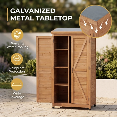 Tall Outdoor Wooden Storage Cabinet, Vertical Tool Shed for Patio & Garden