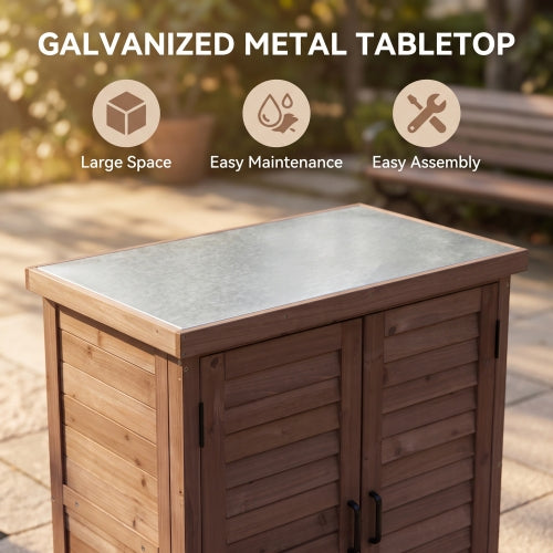 Rustic Potting Bench with Storage Cabinet, Outdoor Wood Workstation Table