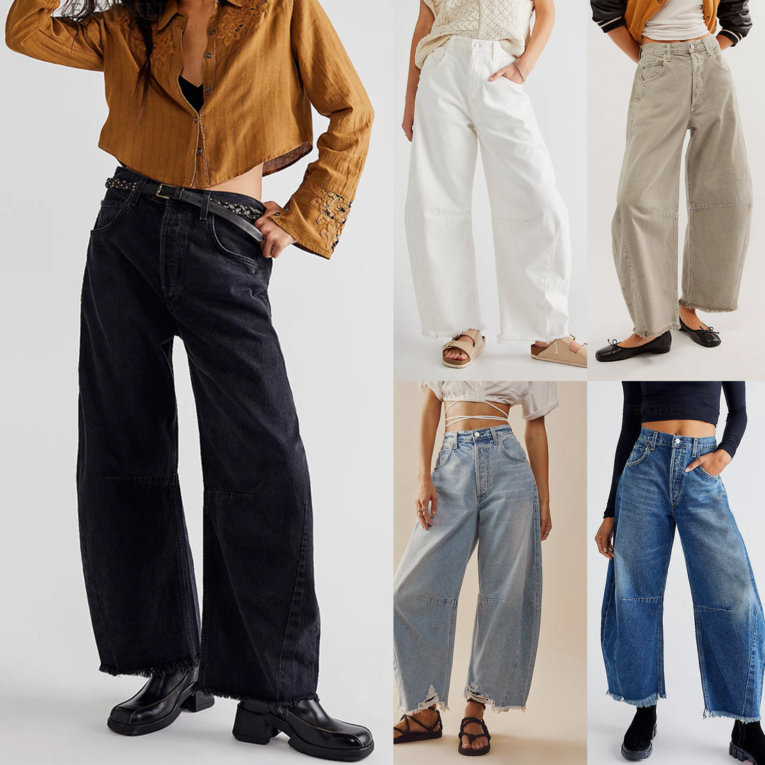 High-waisted Loose-fitting Raw Edge Jeans