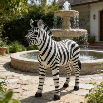 Lifelike 18" Zebra Garden Statue – Hand-Painted Resin Animal Sculpture with Vivid Black & White Stripes, Weatherproof Indoor/Outdoor Decor for Patio, Courtyard, Lawn & Exotic Landscape