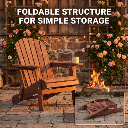 Oversize Folding Wooden Adirondack Chair, Pre-Assembled Patio Chair for Outdoor