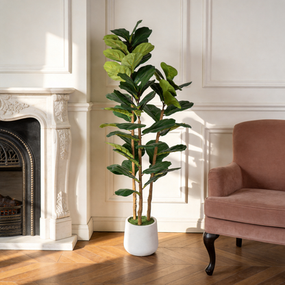 5.2FT Artificial Fiddle Leaf Fig Tree, Real Touch Faux Plant with White Decorative Pot