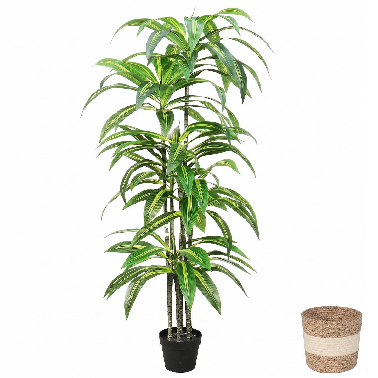 5.5FT Artificial Dracaena Plant, Large Faux Tropical Floor Tree with Woven Basket