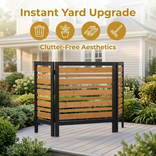 3-Panel Wooden Privacy Screen Fence, Outdoor AC Cover for Backyard Garden