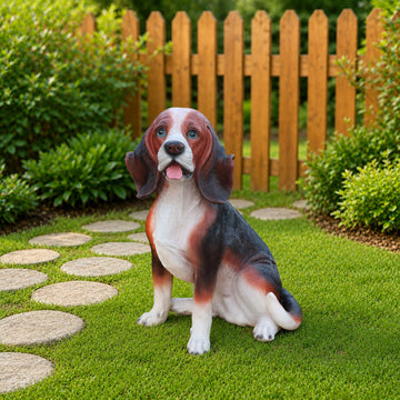 Lifelike Beagle Dog Statue, Realistic Resin Figurine for Indoor & Outdoor Decor