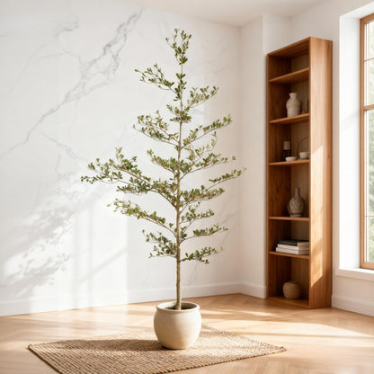 7FT Artificial Black Olive Tree, Tall Faux Potted Plant with Black Pot for Indoor Decor