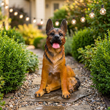 Lifelike German Shepherd Statue, Weatherproof Resin Dog Figurine for Garden & Patio Decor