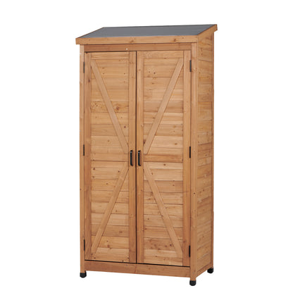 Tall Outdoor Wooden Storage Cabinet, Vertical Tool Shed for Patio & Garden
