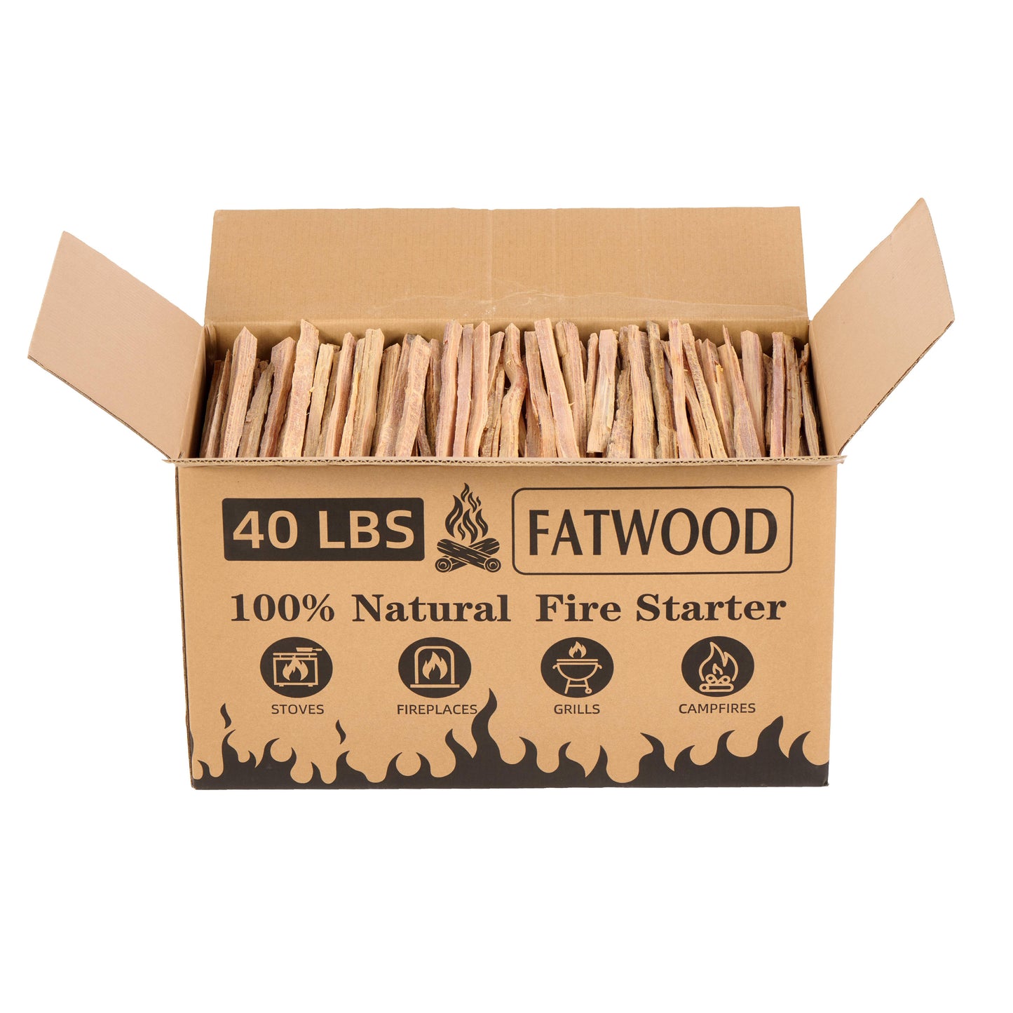 40 Lbs Fatwood Fire Starter Sticks – 100% Natural Pine Kindling Wood for Campfire, Stove, Fireplace, Bonfire & Grill