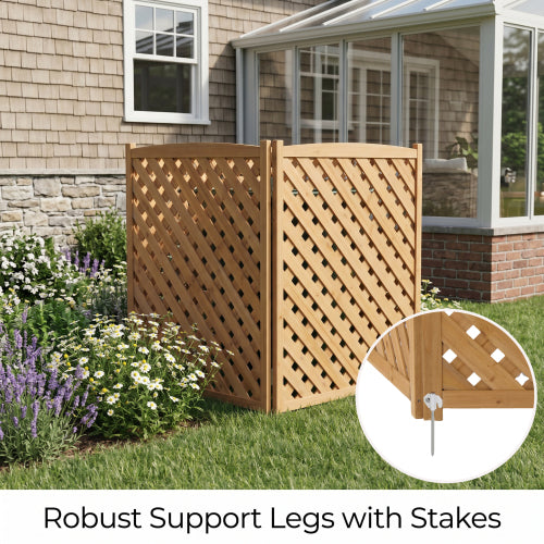 3-Panel Outdoor Wood Privacy Screen, Lattice Fence for AC & Trash