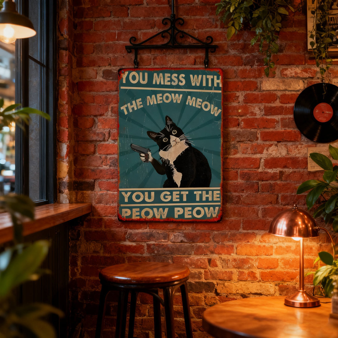 Retro Metal Door Decor: You Mess With The Meow Meow