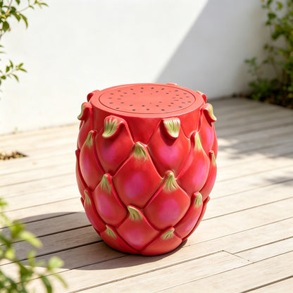 13.4" Oversized Dragon Fruit Resin Stool, Realistic Top Side Table for Patio, Poolside & Indoor