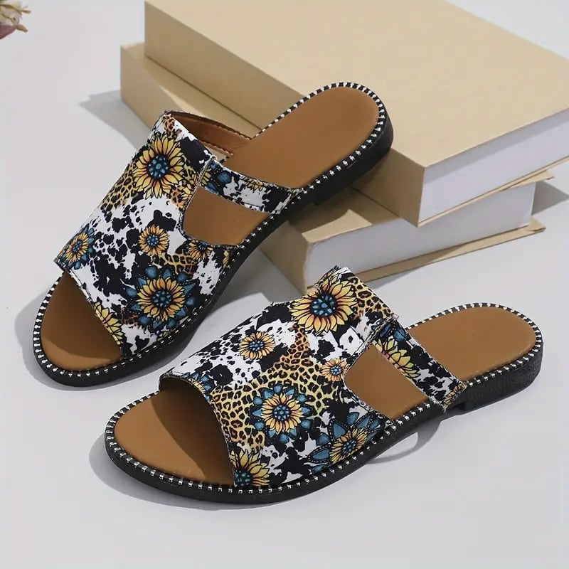 Women’s Sunflower Print Slide Sandals