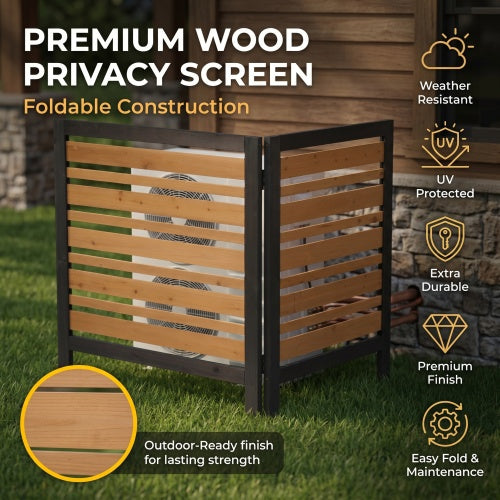 2-Panel Wooden Privacy Screen Fence, Outdoor AC Cover for Backyard Garden