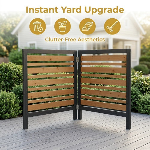 2-Panel Wooden Privacy Screen Fence, Outdoor AC Cover for Backyard Garden
