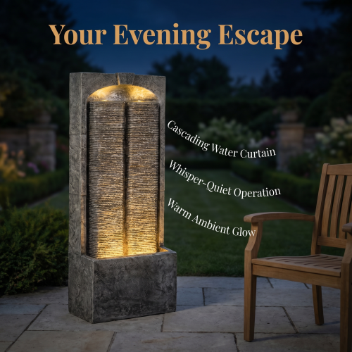 Modern Cascading Wall Fountain, 39" LED Lighted Weather-Resistant Garden Water Feature