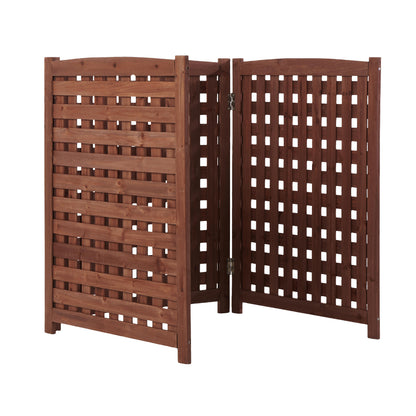 3-Panel Wooden Privacy Fence Screen with Lattice Design, Outdoor AC Cover, Brown