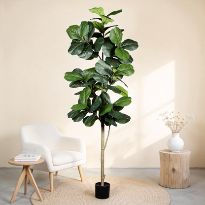 7FT Artificial Fiddle Leaf Fig Tree, Realistic Faux Potted Plant with Black Pot