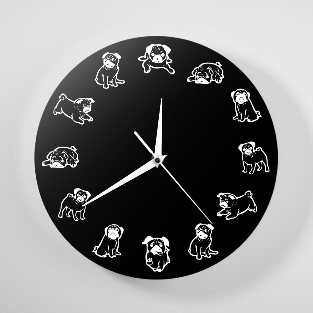 Cartoon Pug Dog Puppy Wall Clock