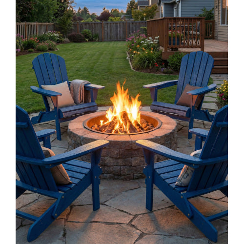 Folding Wooden Adirondack Chair with Embossed Grain, Solid Wood Patio Chair, Navy