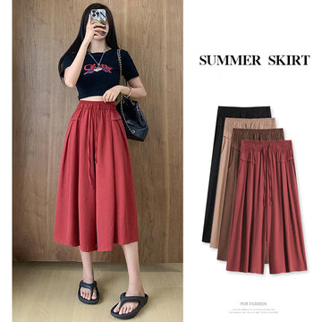 Summer Thin Casual High Waist Large Size Slim Ice Silk Wide Leg  Pants