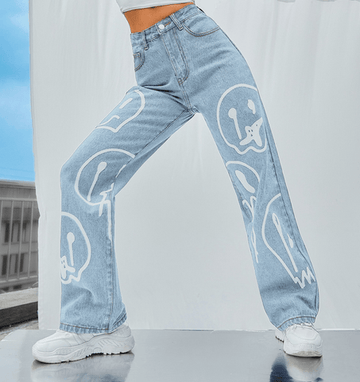 High Waist Graphic Wide Leg Jeans