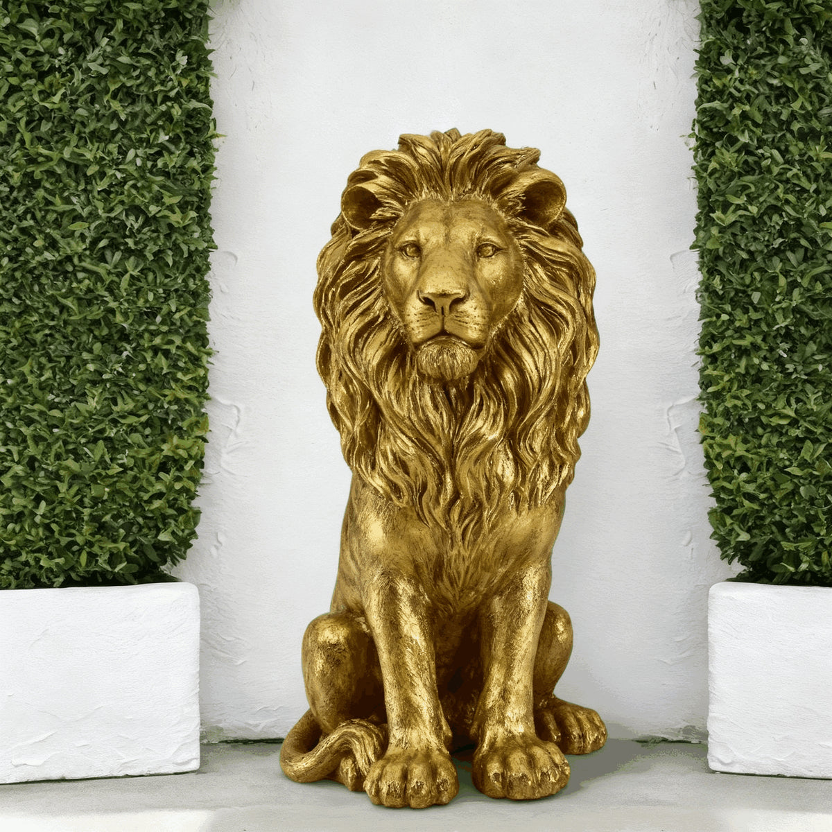 24" Majestic Golden Guardian Lion, Heavy-Duty Resin Patriotic Decor for Villa & Courtyard