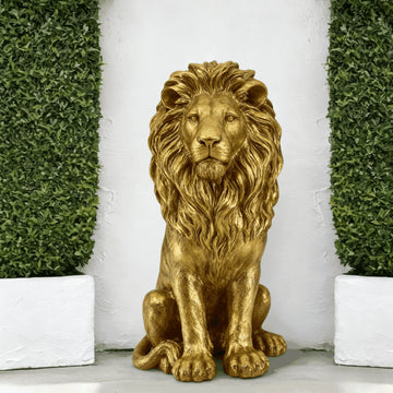 24" Majestic Golden Guardian Lion Statue – Weatherproof Resin Outdoor Sculpture for Front Porch, Garden & Entryway, Heavy-Duty Patriotic Animal Decor for Villa & Courtyard