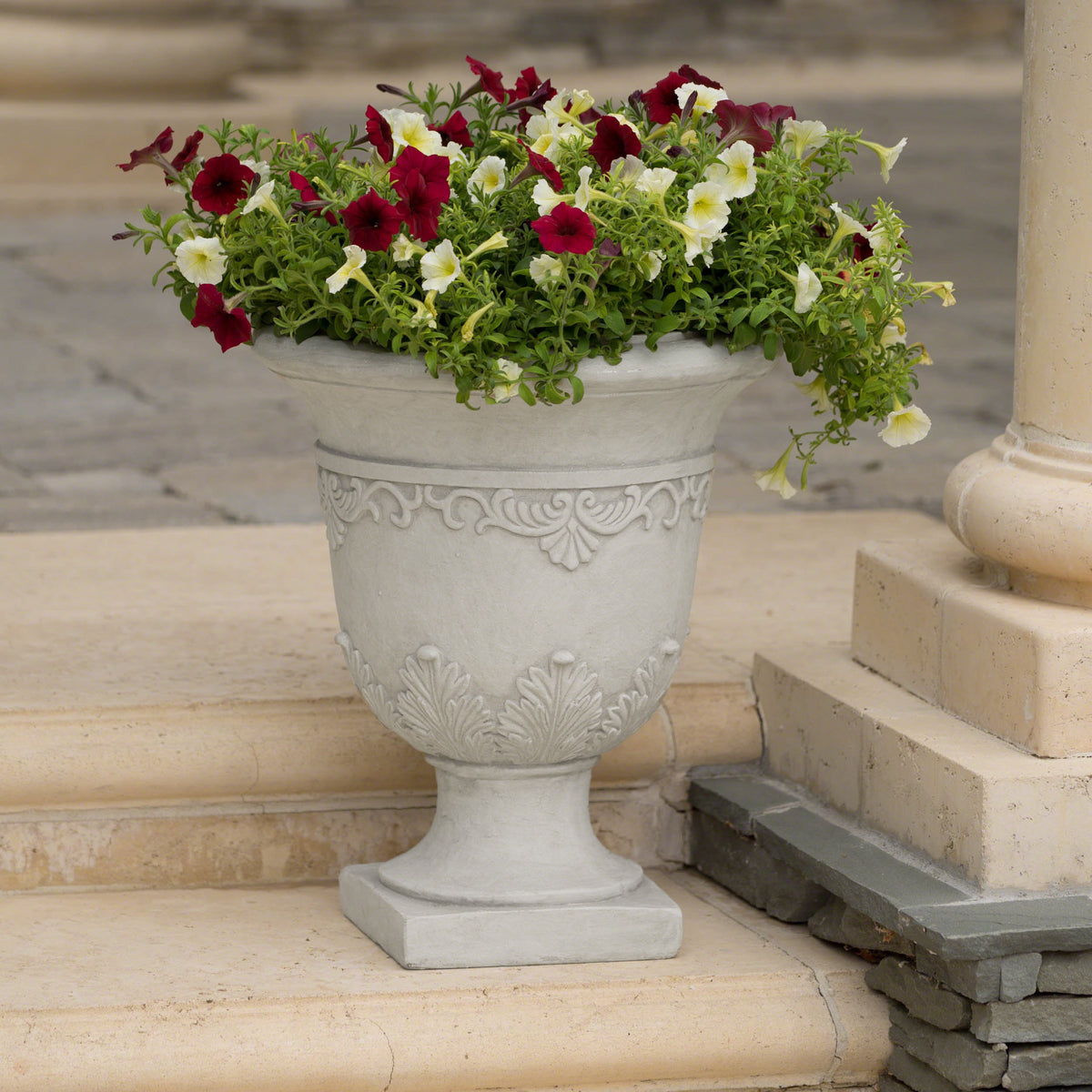 Antique White Moroccan Urn Planter, 20.25" Wide MGO Sculptural Garden Flower Pot