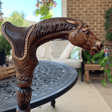 Handmade Art Wooden Cane Walking Stick Horse with Saddle