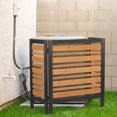 3-Panel Wooden Privacy Screen Fence, Outdoor AC Cover for Backyard Garden