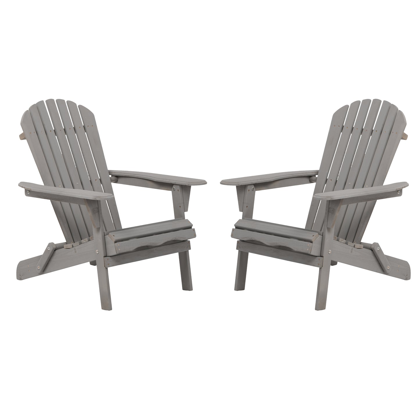 Set of 2 Folding Wooden Adirondack Chairs, Pre-Assembled Patio Chair in Grey