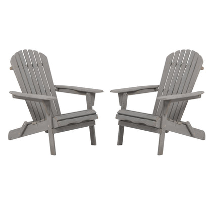 Set of 2 Folding Wooden Adirondack Chairs, Pre-Assembled Patio Chair in Grey