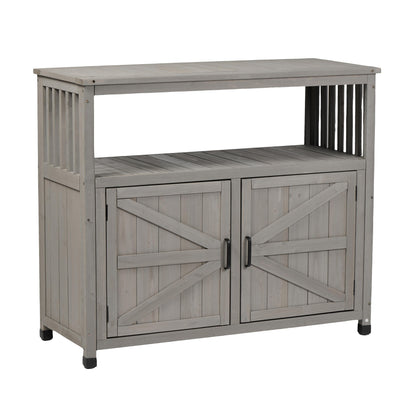 Wooden Outdoor Buffet Cabinet with Storage, Grey Patio Bar Table & Sideboard