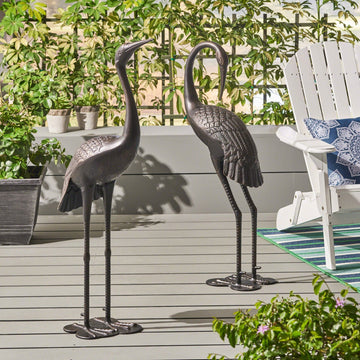 Set of 2 Aluminum Crane Statues, Rust-Proof Bird Sculptures for Garden & Patio Decor